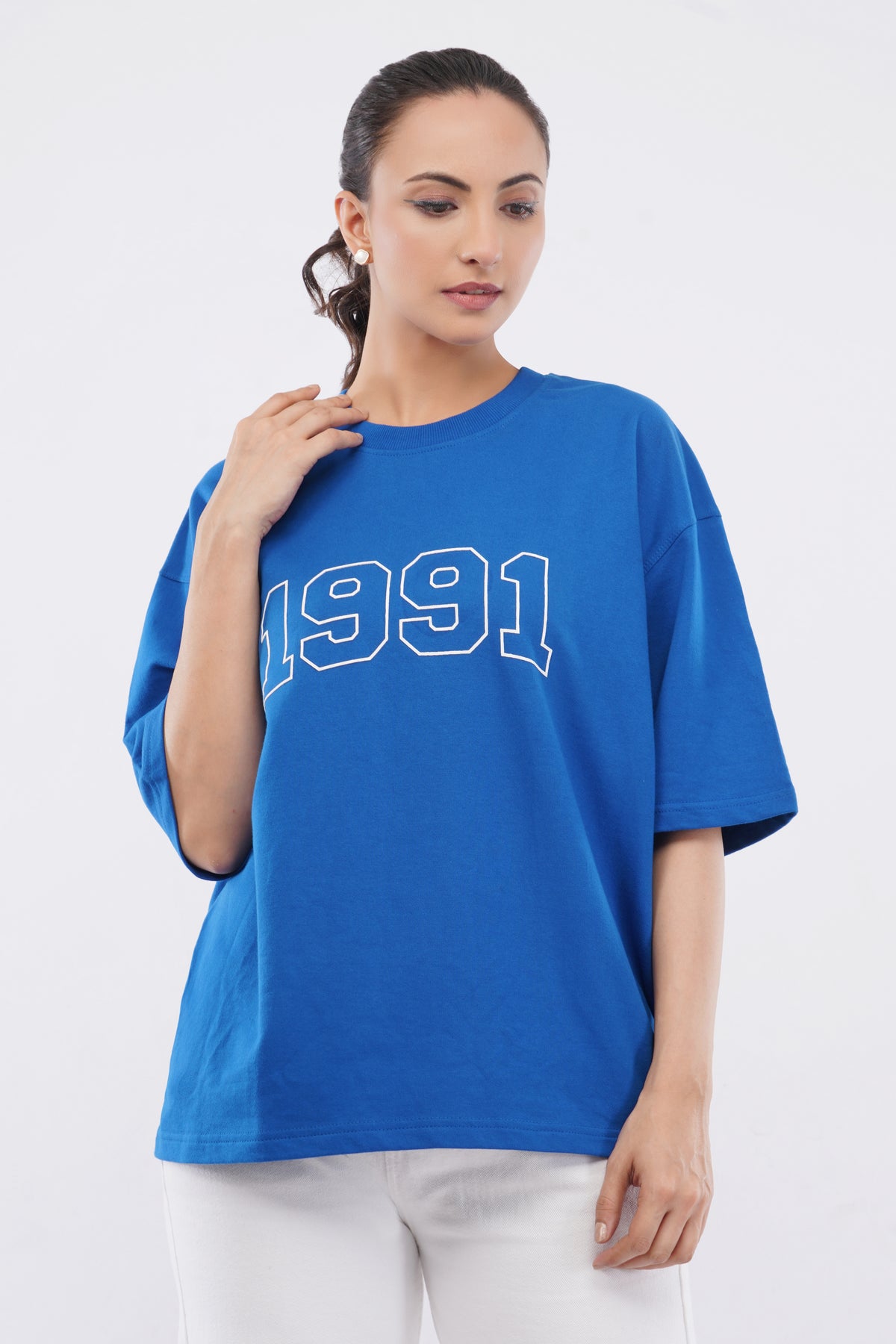 Women’s Boxy Fit Oversized T-Shirt – Royal Blue 1991 Print