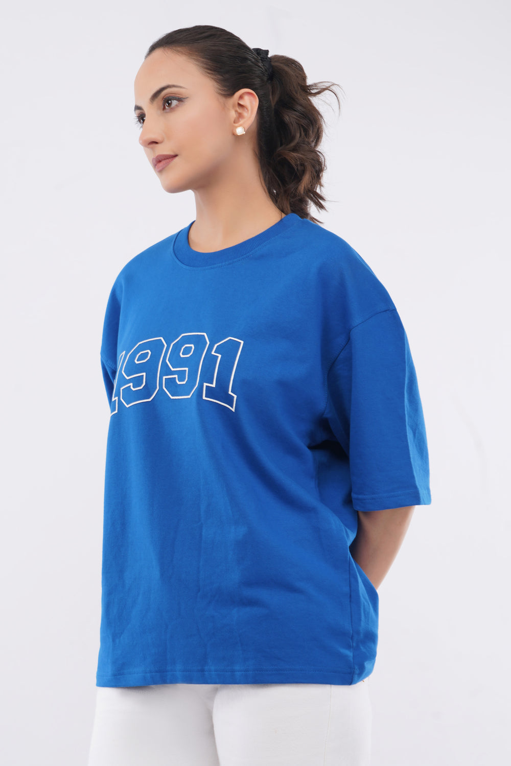 Women’s Boxy Fit Oversized T-Shirt – Royal Blue 1991 Print