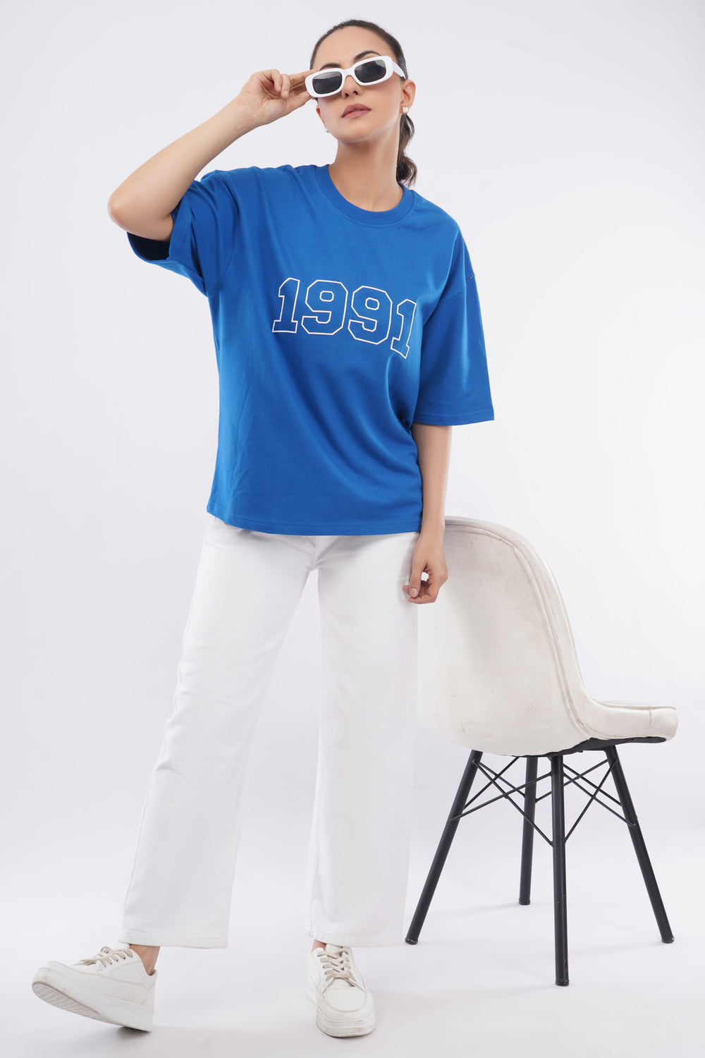Women’s Boxy Fit Oversized T-Shirt – Royal Blue 1991 Print