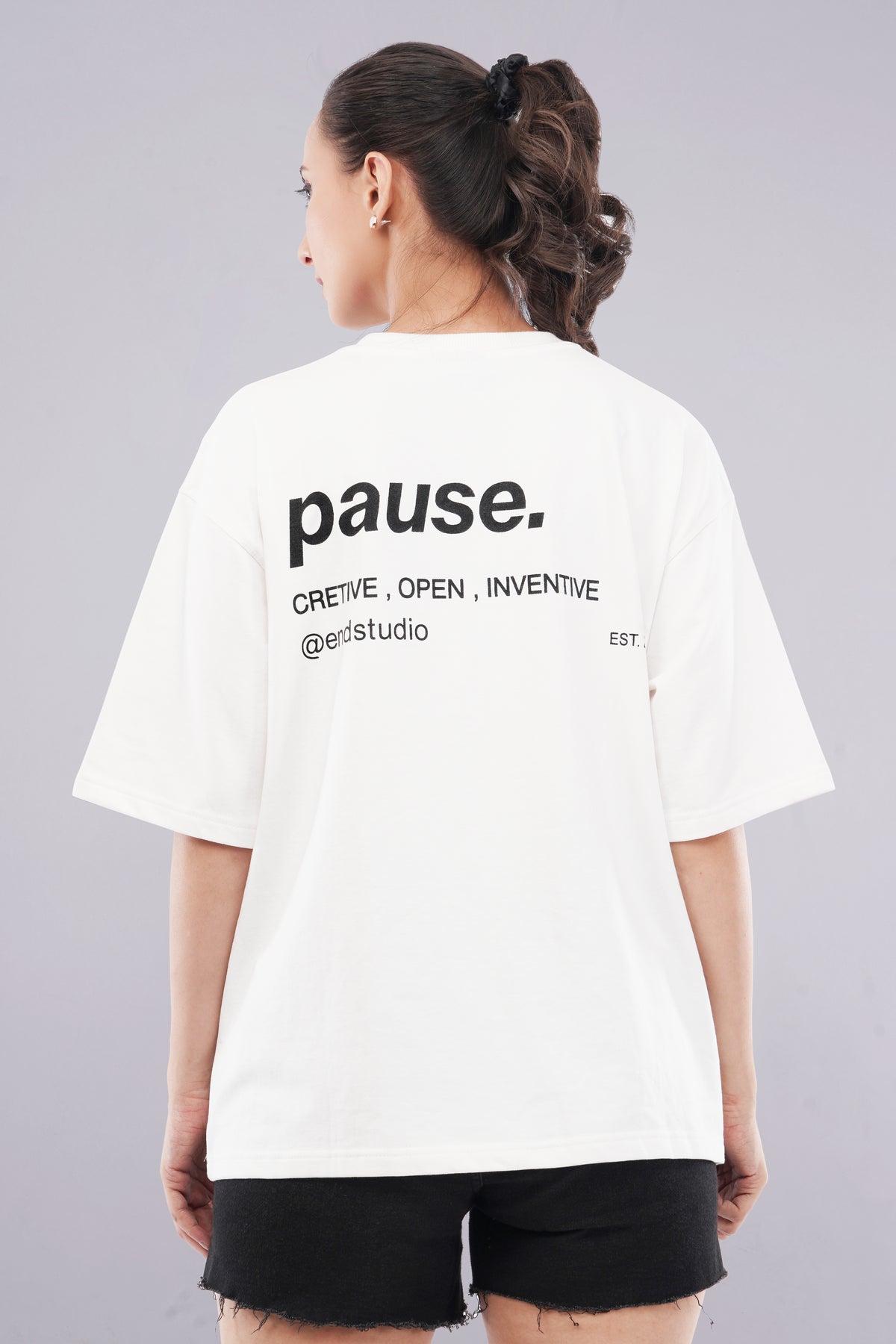 Women’s Boxy Fit Oversized T-Shirt – White Pause. Print