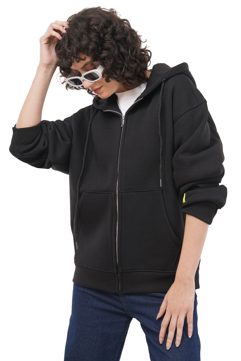 OVERSIZED BLACK ZIP HOODIE WOMEN
