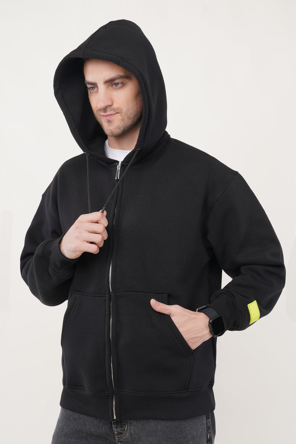 OVERSIZED BLACK ZIP HOODIE MEN