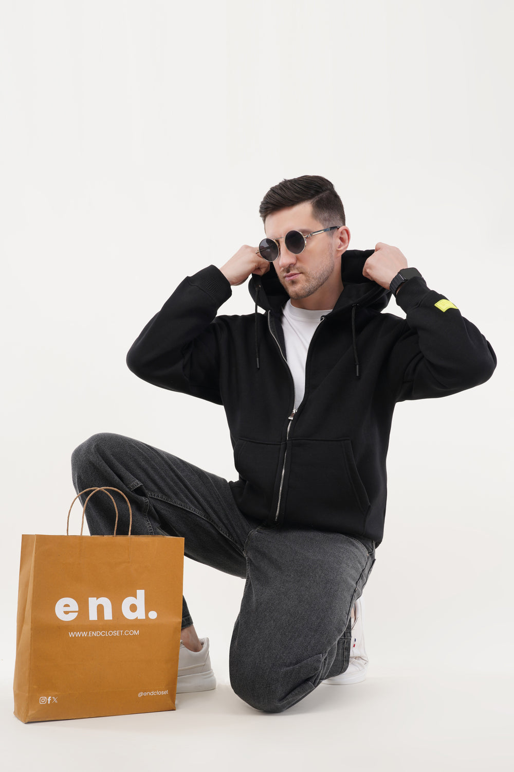 OVERSIZED BLACK ZIP HOODIE MEN