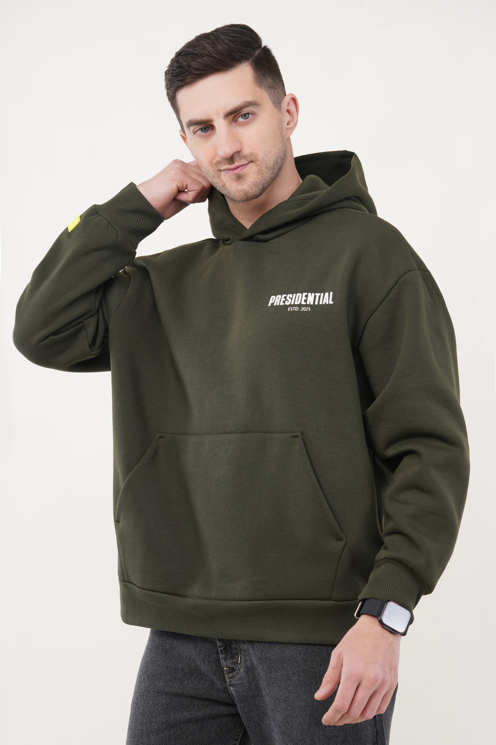 OVERSIZED OLIVE GREEN HOODIE MEN