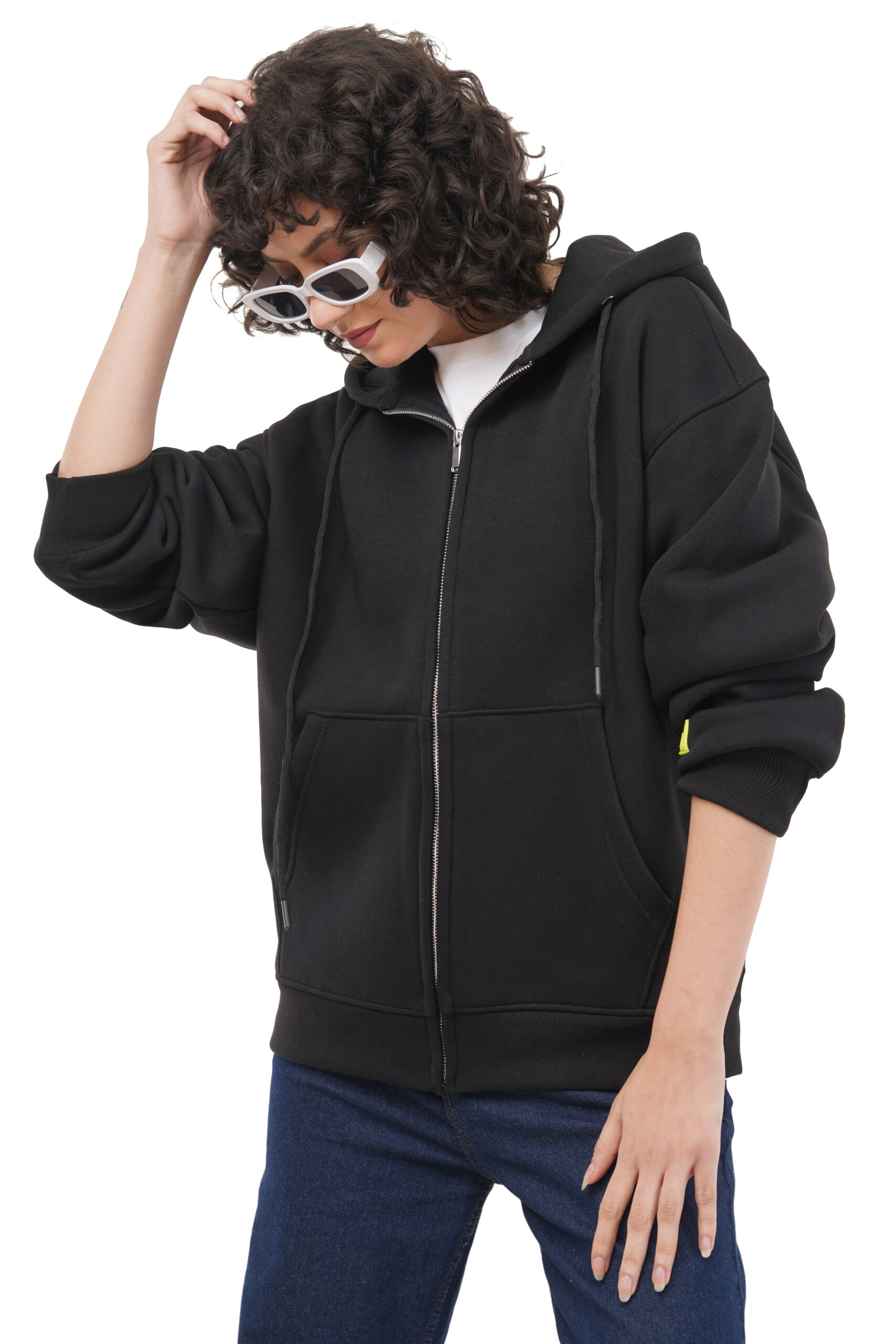 OVERSIZED BLACK ZIP HOODIE WOMEN - Image 4