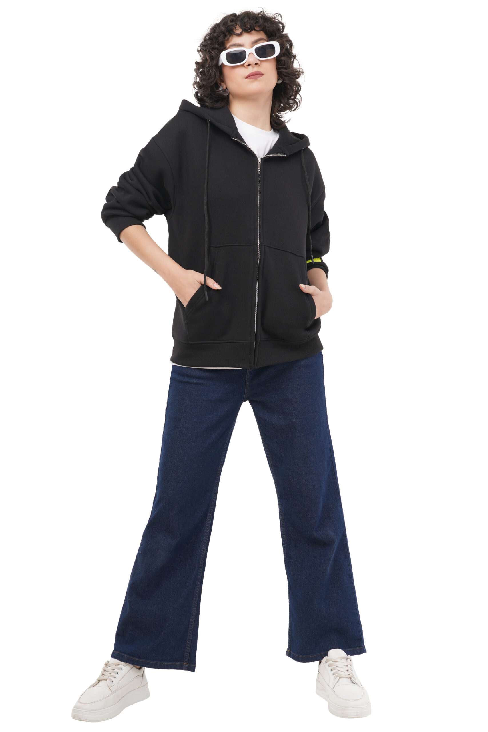 OVERSIZED BLACK ZIP HOODIE WOMEN - Image 2