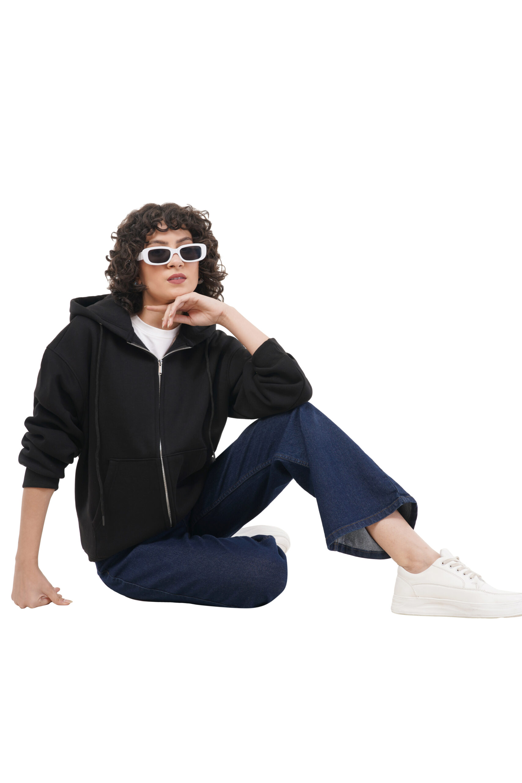 OVERSIZED BLACK ZIP HOODIE WOMEN