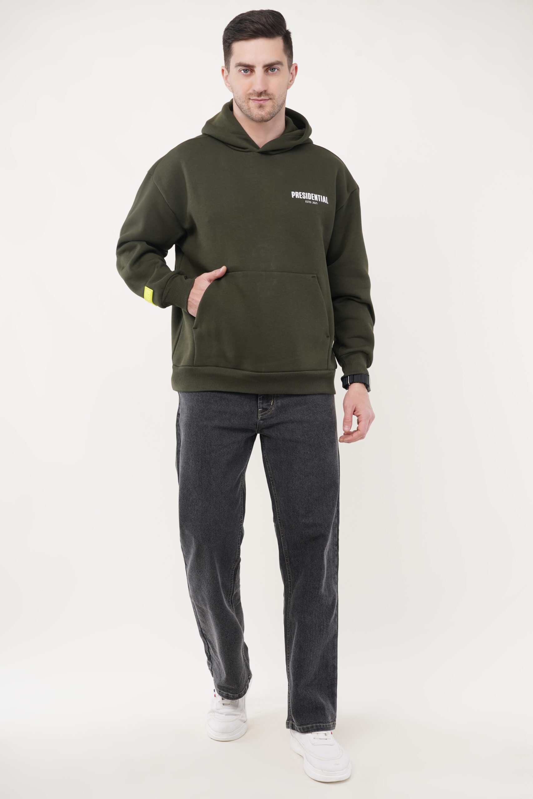 OVERSIZED OLIVE GREEN HOODIE MEN - Image 4