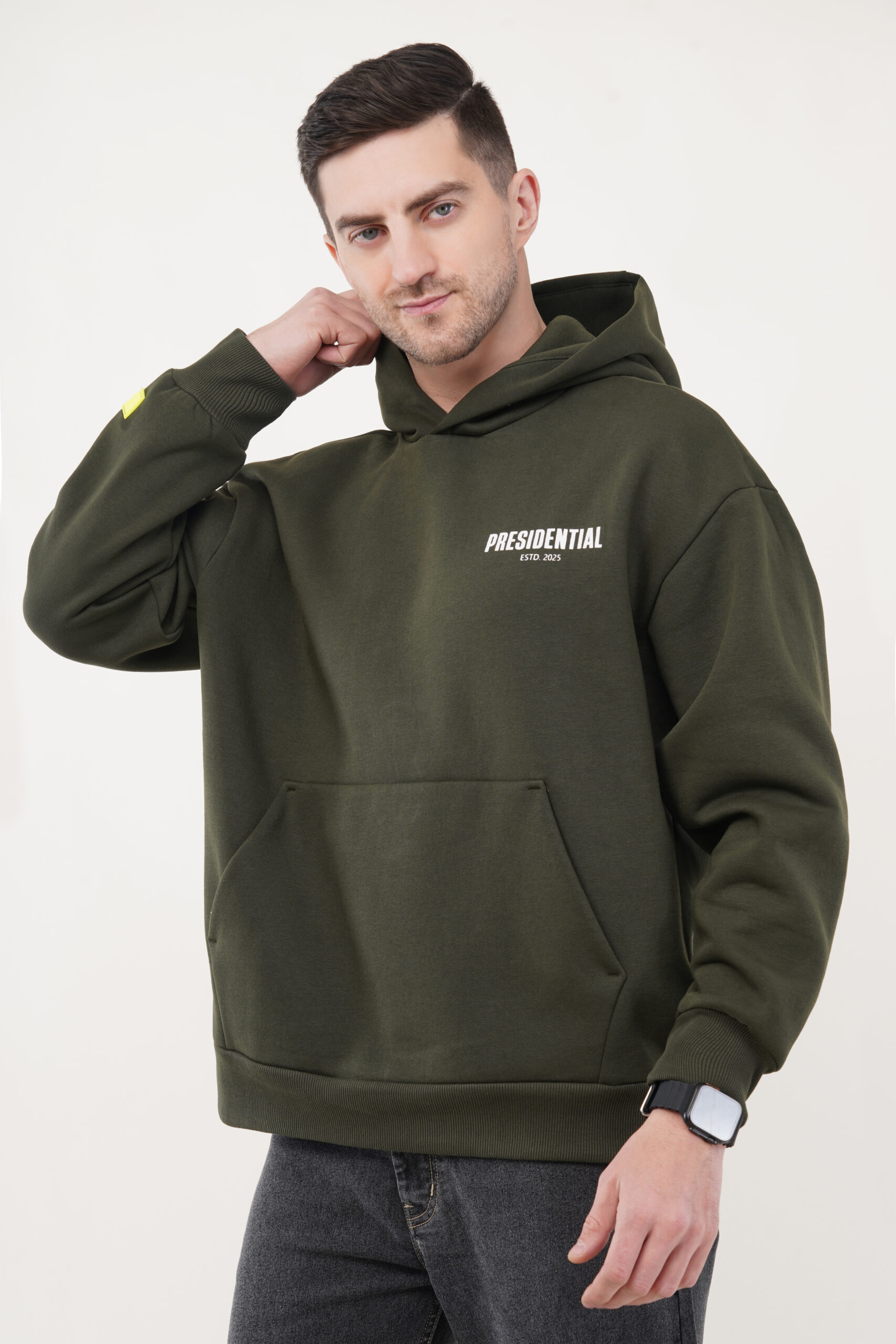 OVERSIZED OLIVE GREEN HOODIE MEN - Image 2