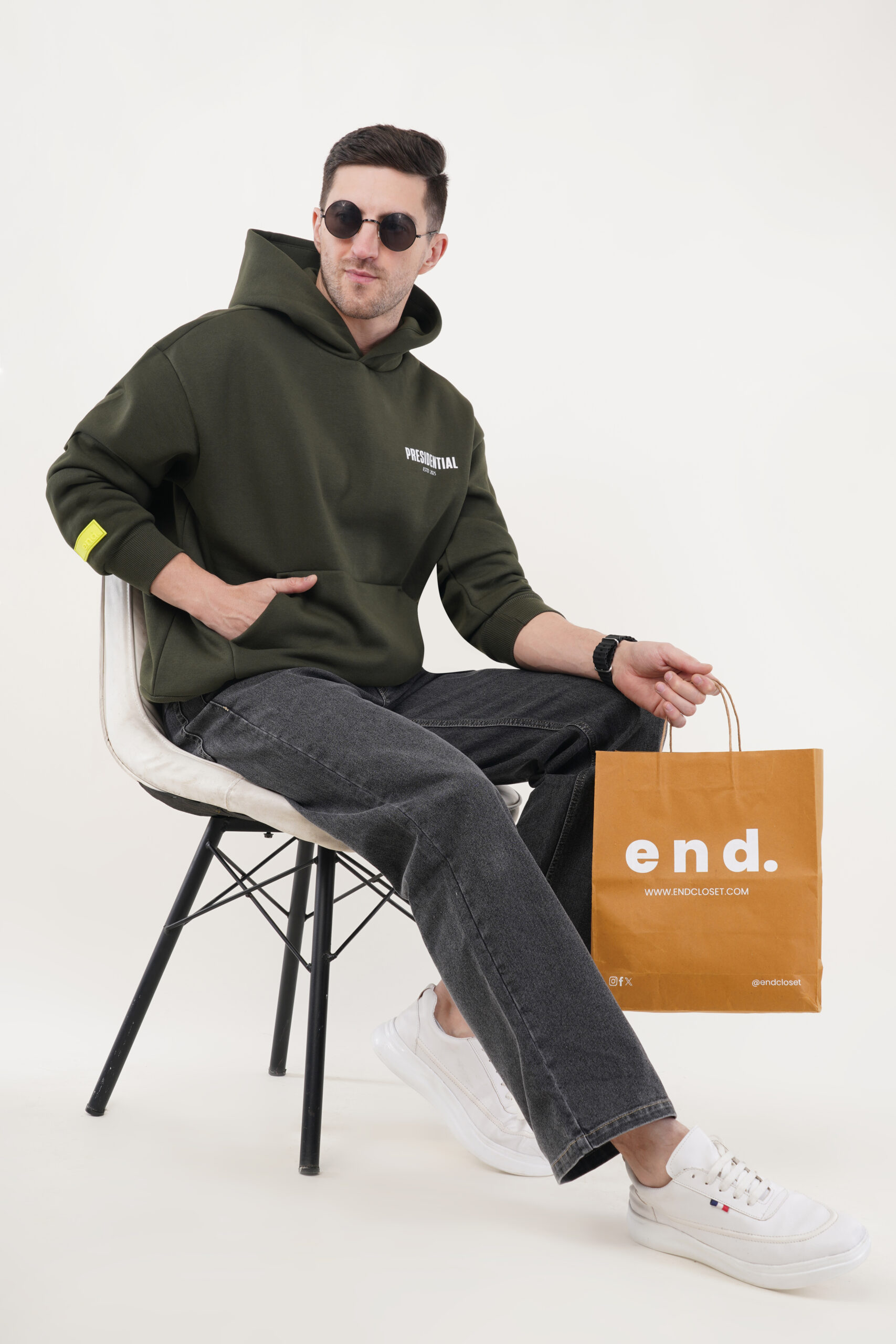OVERSIZED OLIVE GREEN HOODIE MEN - Image 6