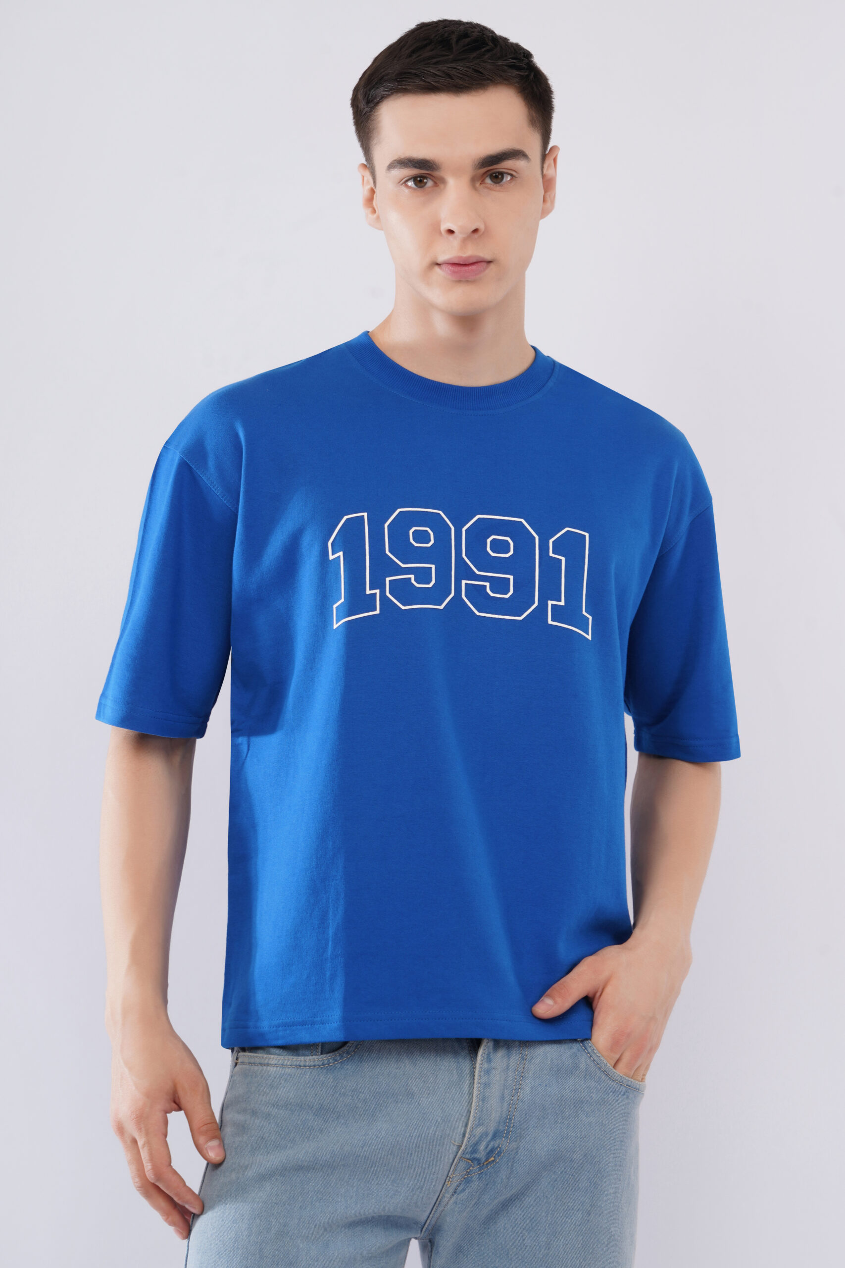 MEN BOXY FIT ROYAL BLUE T SHIRT - Image 4