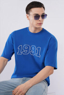 MEN BOXY FIT  ROYAL BLUE T SHIRT