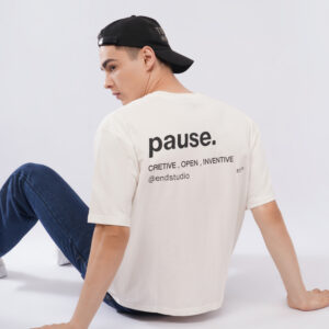 MEN BOXYFIT WHITE PAUSE T SHIRT