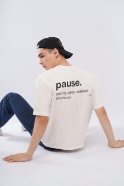 Men's Boxy Fit Oversized T-Shirt – White Pause. Print
