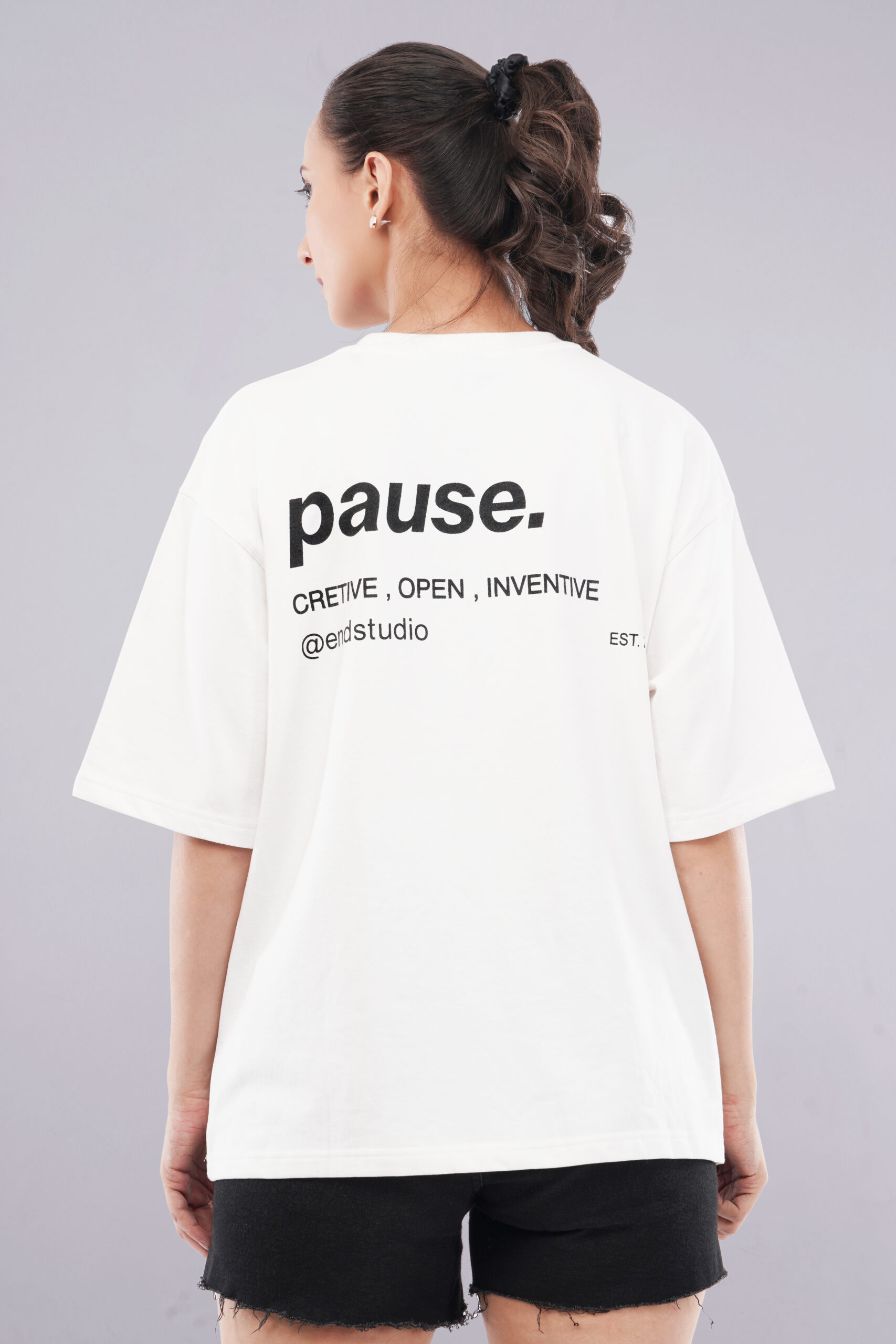 Women's Boxy Fit Oversized T-Shirt – White Pause. Print - Image 3