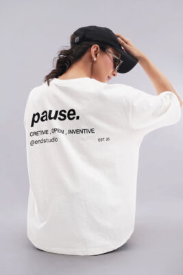 Women's Boxy Fit Oversized T-Shirt – White Pause. Print